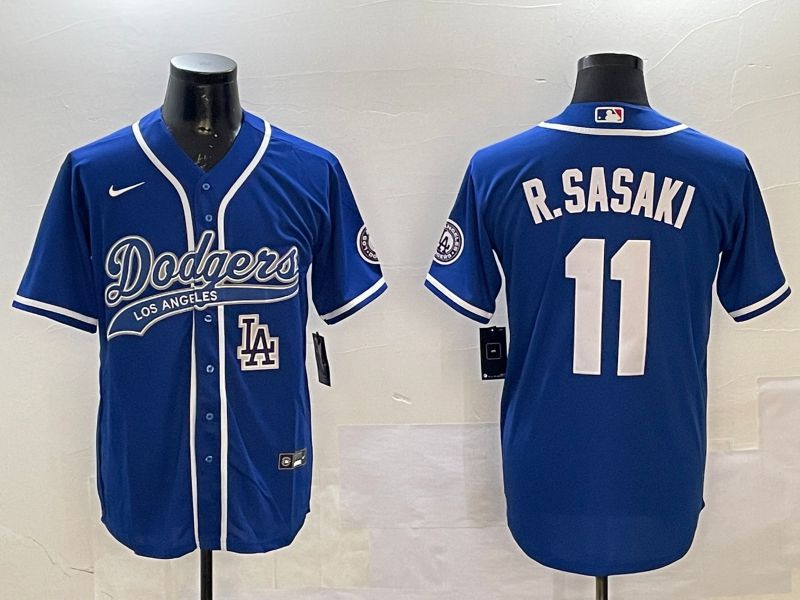 Men Los Angeles Dodgers #11 R.Sasaki Blue Jointly Name Game 2025 Nike MLB Jersey style 3